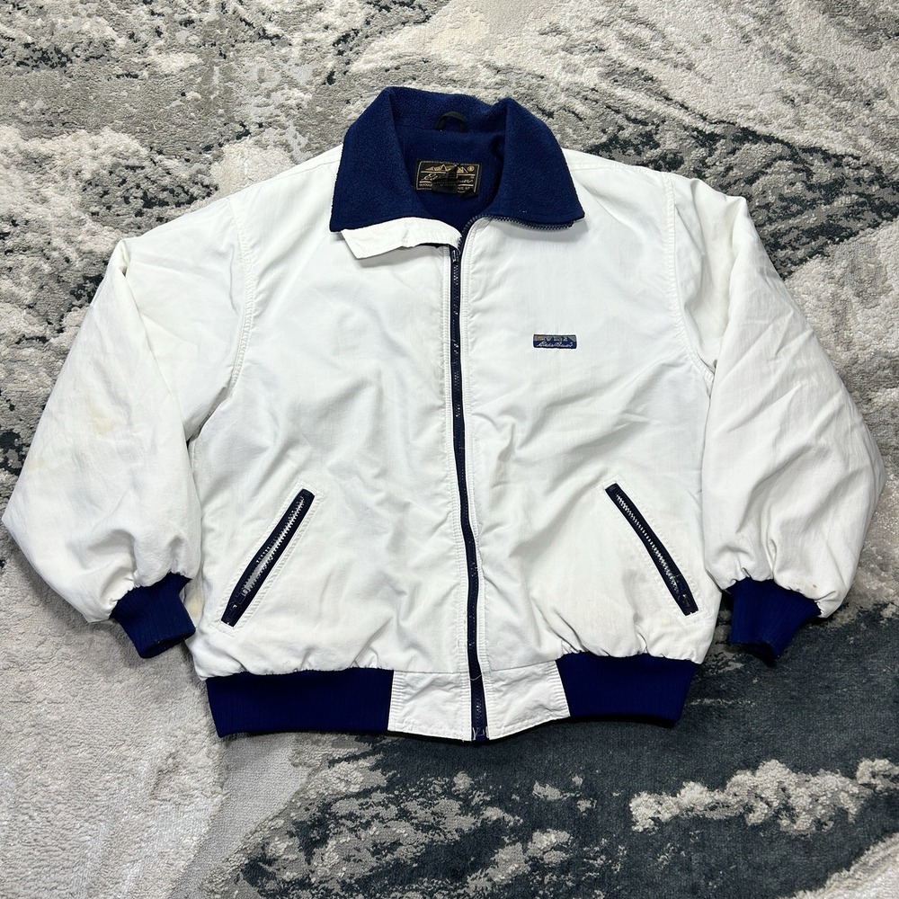 Eddie Bauer Vintage White Shell w/‎ Navy Fleece Lining Made in USA Women's Large